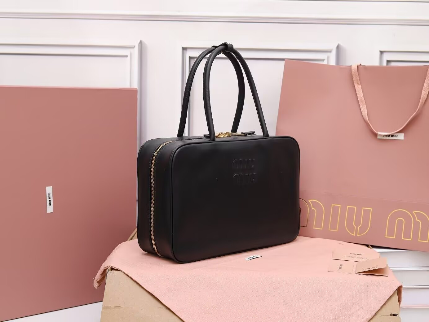 Miu Miu Leather Beau Bag 34x23x12cm