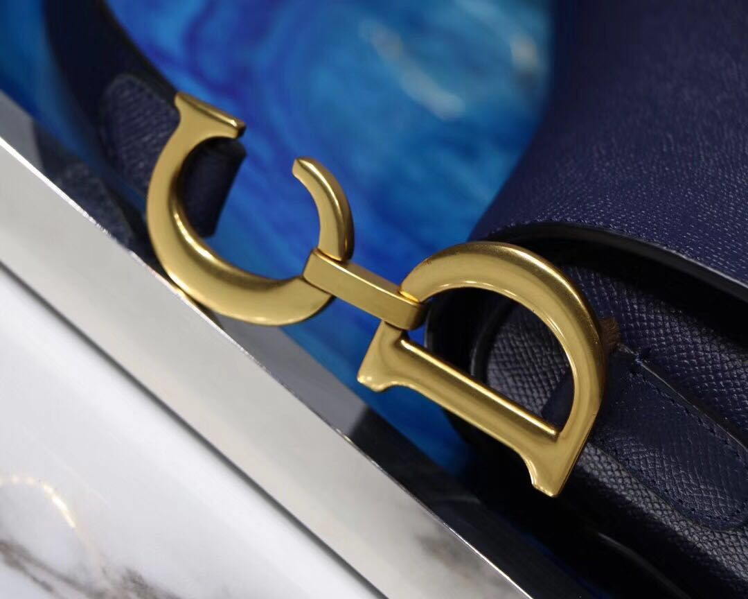 SADDLE BAG WITH STRAP Indigo Blue Grained Calfskin 25.5×20×6.5cm