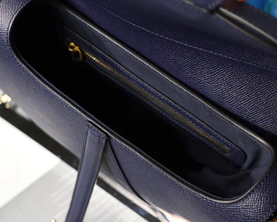 SADDLE BAG WITH STRAP Indigo Blue Grained Calfskin 25.5×20×6.5cm