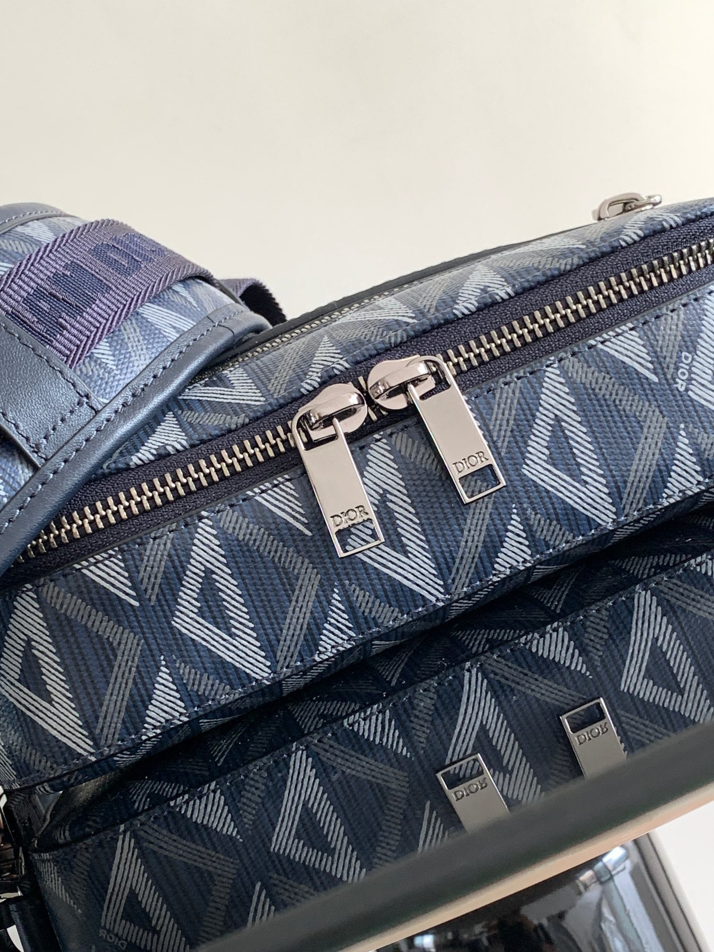 D*or safari bag with strap blue white 8.5 x 6 x 2.5 inches