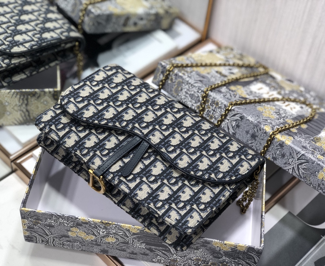 D*or saddle pouch blue D*or oblique jacquard 8.5 x 5.5 x 1.5 inches