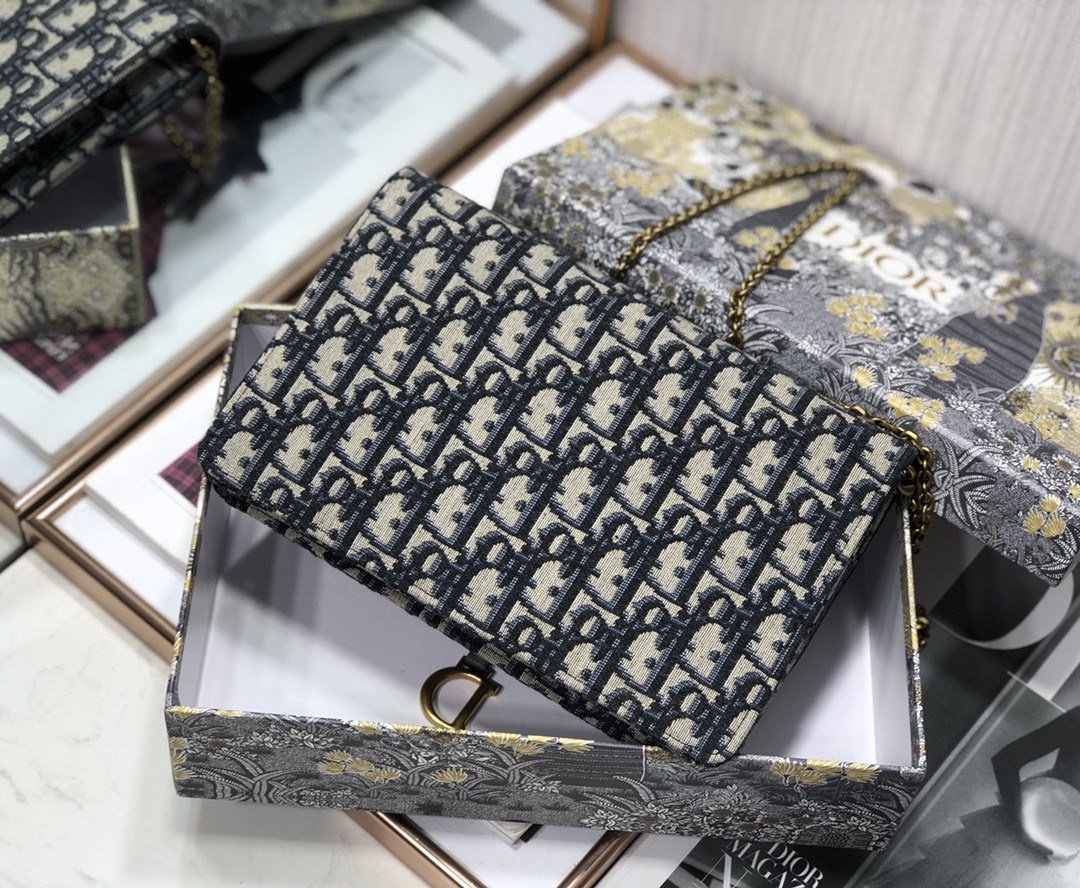 D*or saddle pouch blue D*or oblique jacquard 8.5 x 5.5 x 1.5 inches