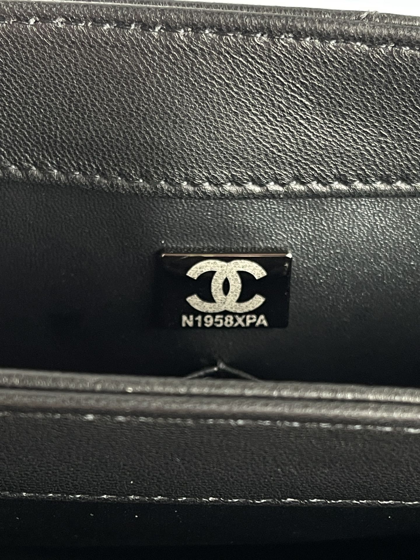 Ch*el flap bag with top handle 6.6 × 9.8 × 4.7 in