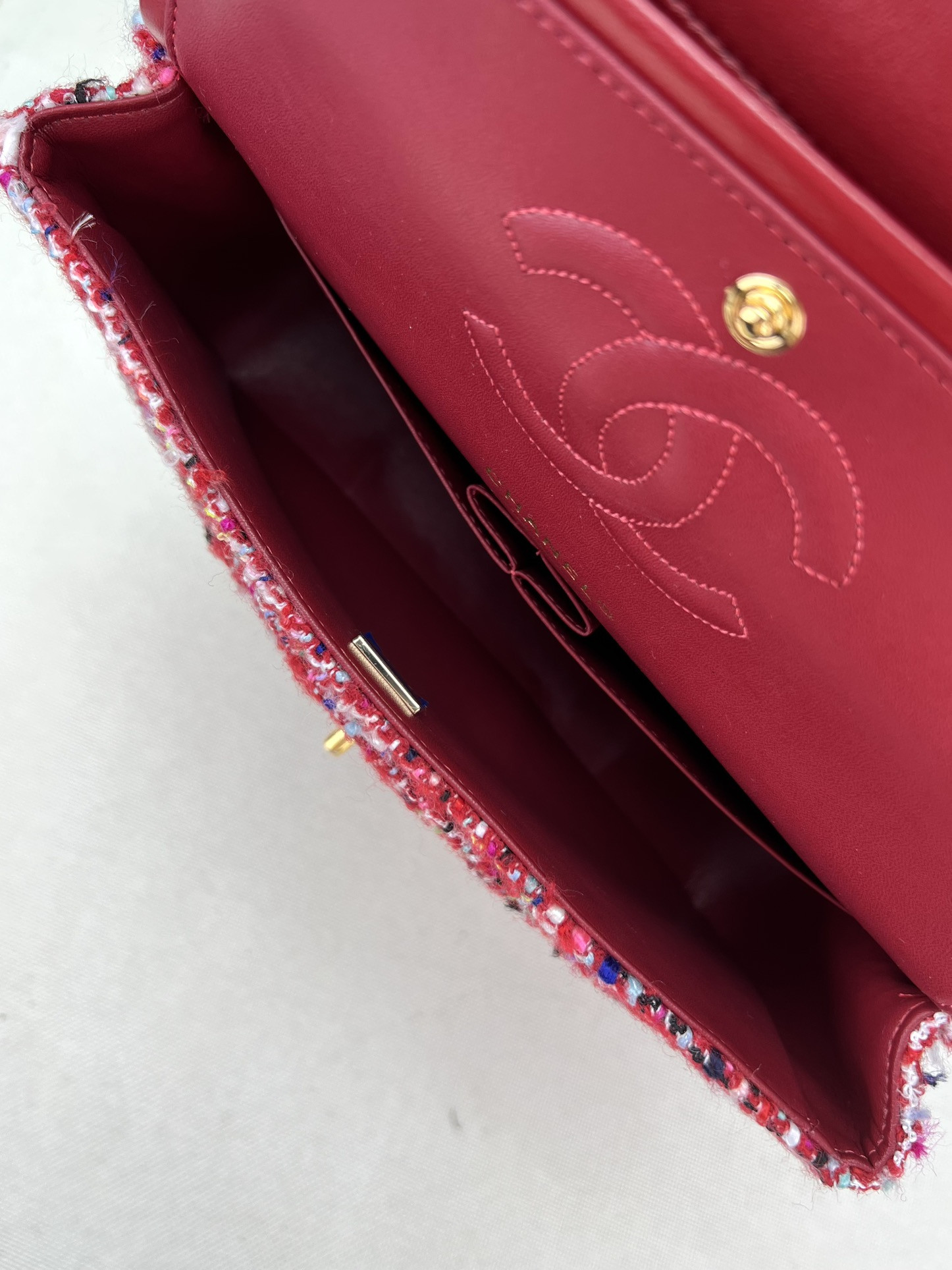 Ch*el classic 11.12 handbag tweed & gold-tone metal   6 × 9.9 × 2.5 in